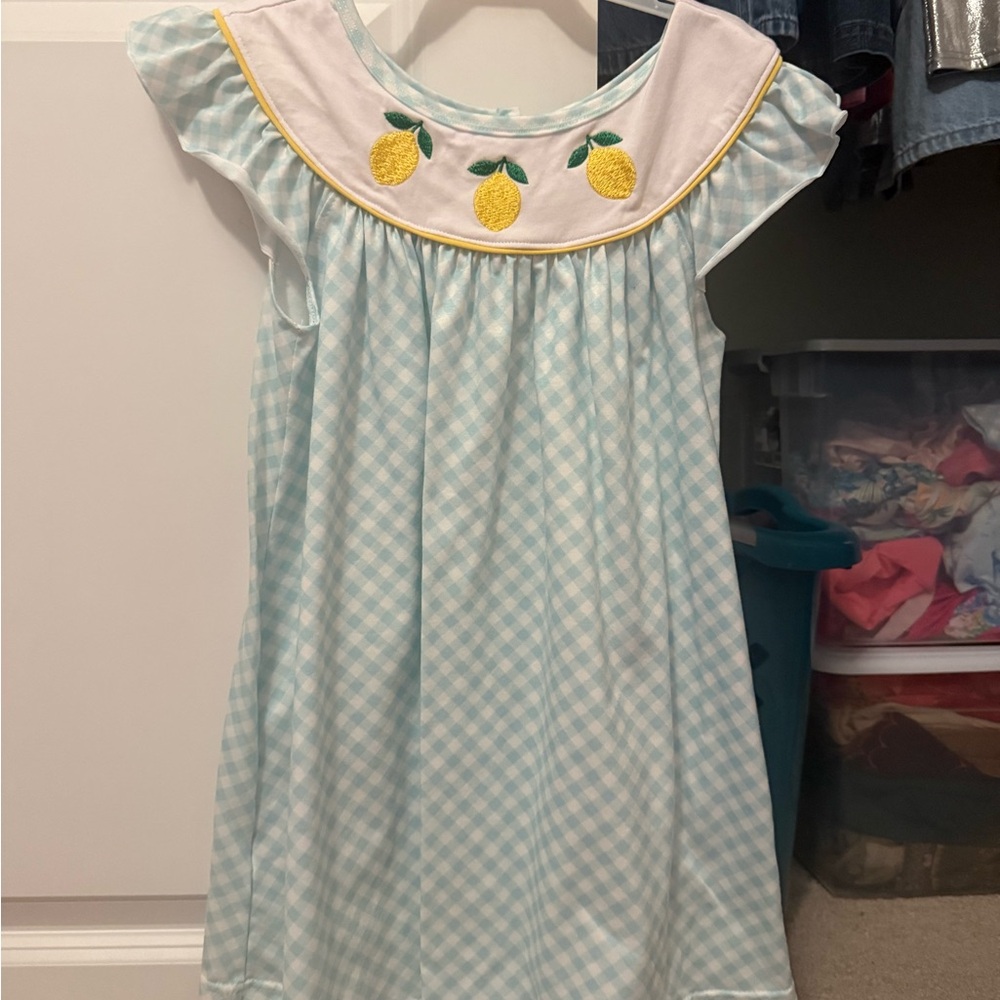 Blue and White Checkered with Lemon Embroidery